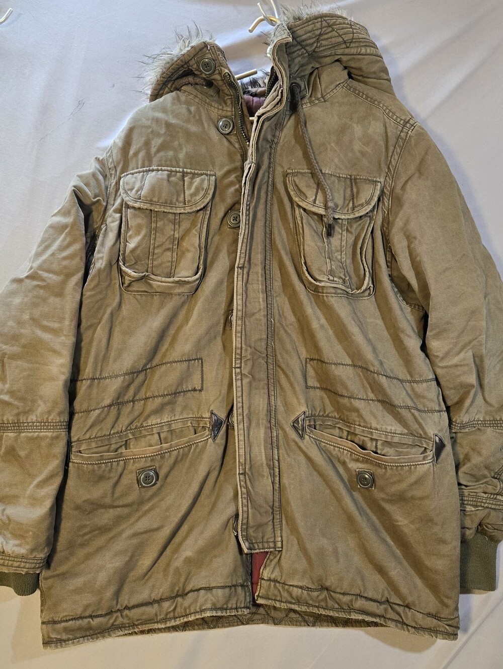 American Eagle Outfitters Hooded Field Jacket In Olive Green Heavy Liner